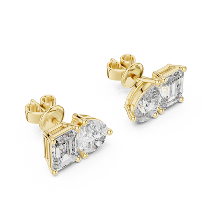 Dual Brilliance Emerald & Pear Lab-Grown Diamond Stud Earrings