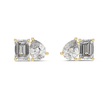 Dual Brilliance Emerald & Pear Lab-Grown Diamond Stud Earrings