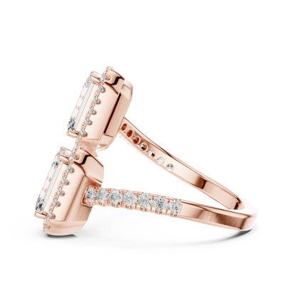 Emerald-Cut Halo Lab-Grown Diamond Ring with Pavé Band