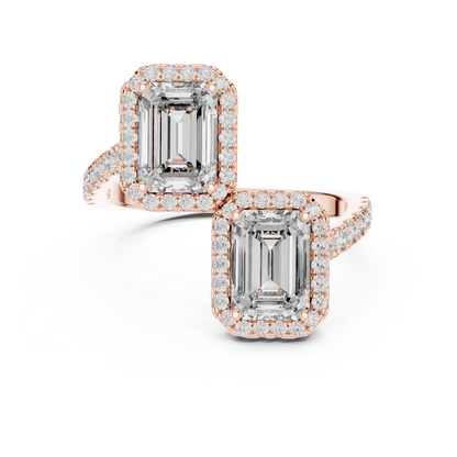 Emerald-Cut Halo Lab-Grown Diamond Ring with Pavé Band