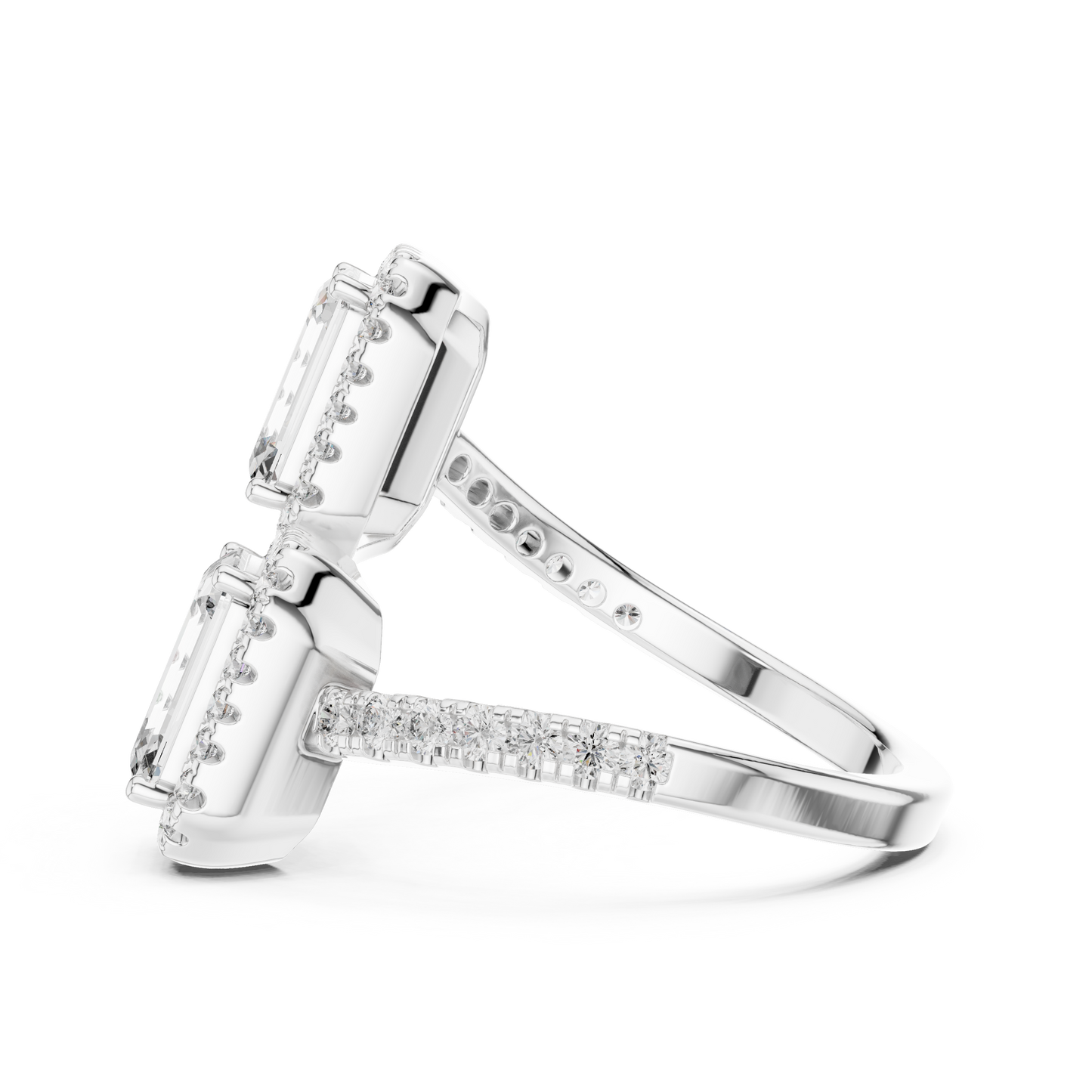 Emerald-Cut Halo Lab-Grown Diamond Ring with Pavé Band