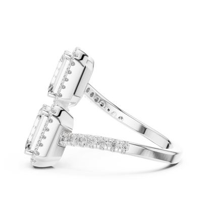 Emerald-Cut Halo Lab-Grown Diamond Ring with Pavé Band
