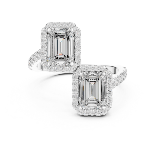 Emerald-Cut Halo Lab-Grown Diamond Ring with Pavé Band