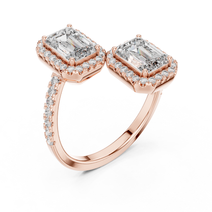 Emerald-Cut Halo Lab-Grown Diamond Ring with Pavé Band