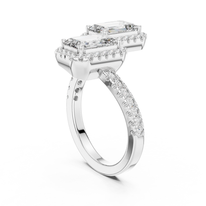 Emerald-Cut Halo Lab-Grown Diamond Ring with Pavé Band