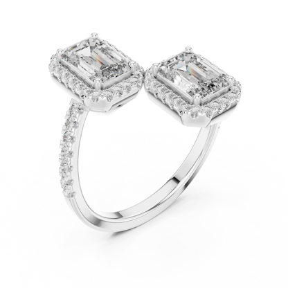 Emerald-Cut Halo Lab-Grown Diamond Ring with Pavé Band