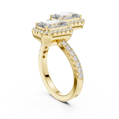 Emerald-Cut Halo Lab-Grown Diamond Ring with Pavé Band