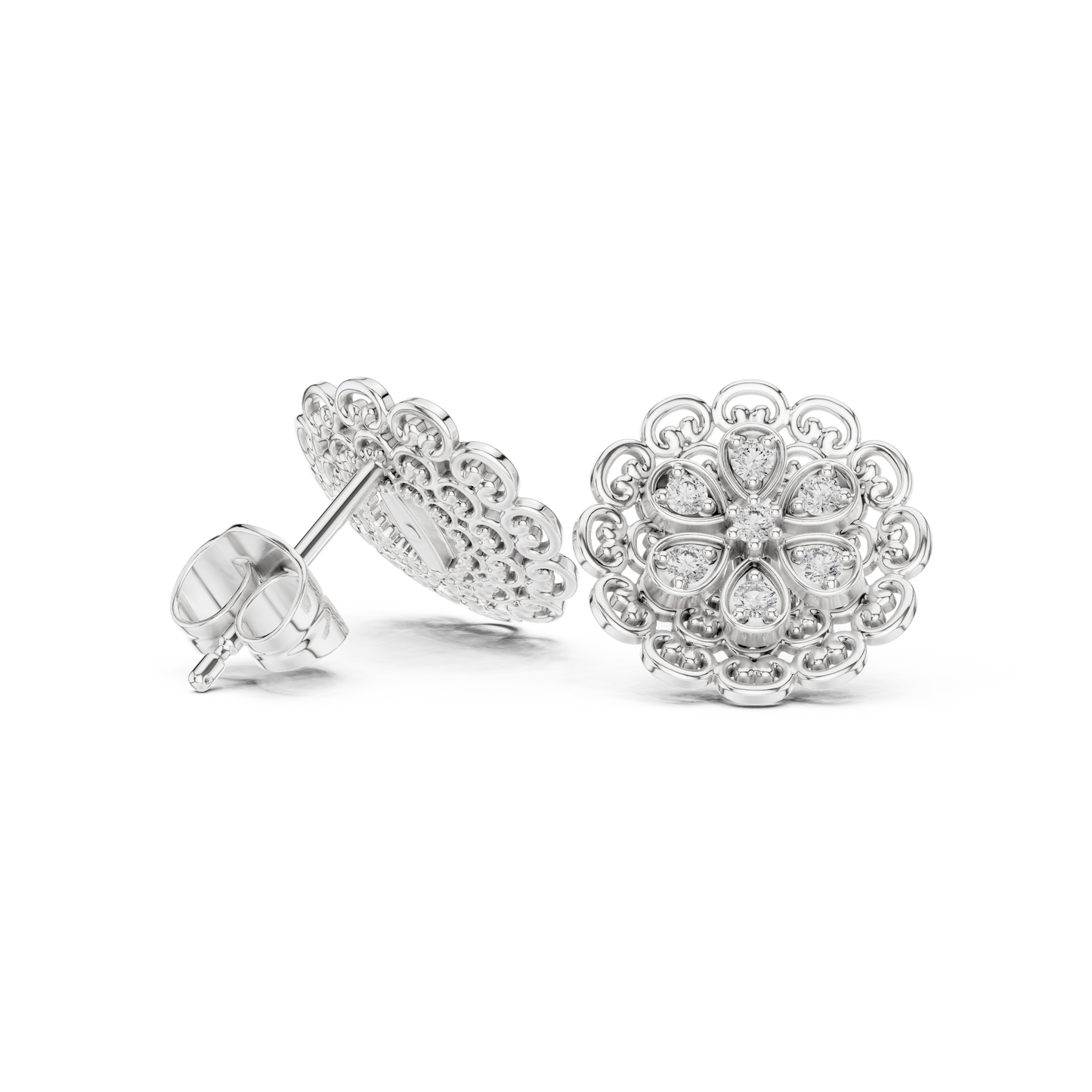 Floral Halo Lab-Grown Diamond Stud Earrings