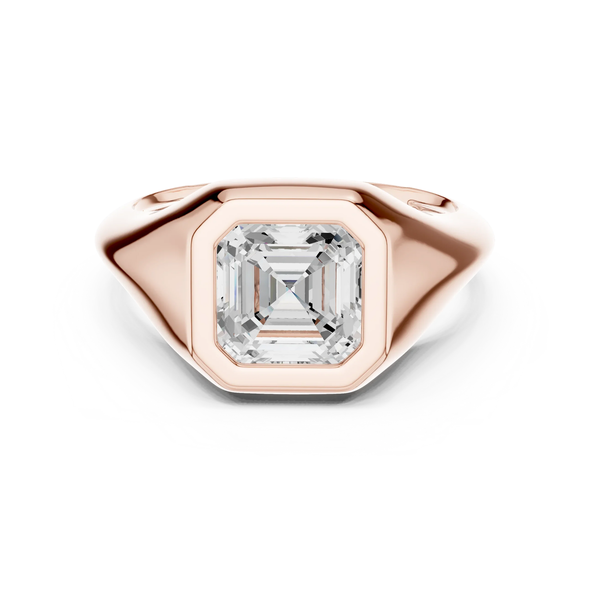 Asscher bezel set signet style ring in rose gold with lab-grown diamond – Australia