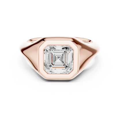 Asscher bezel set signet style ring in rose gold with lab-grown diamond – Australia