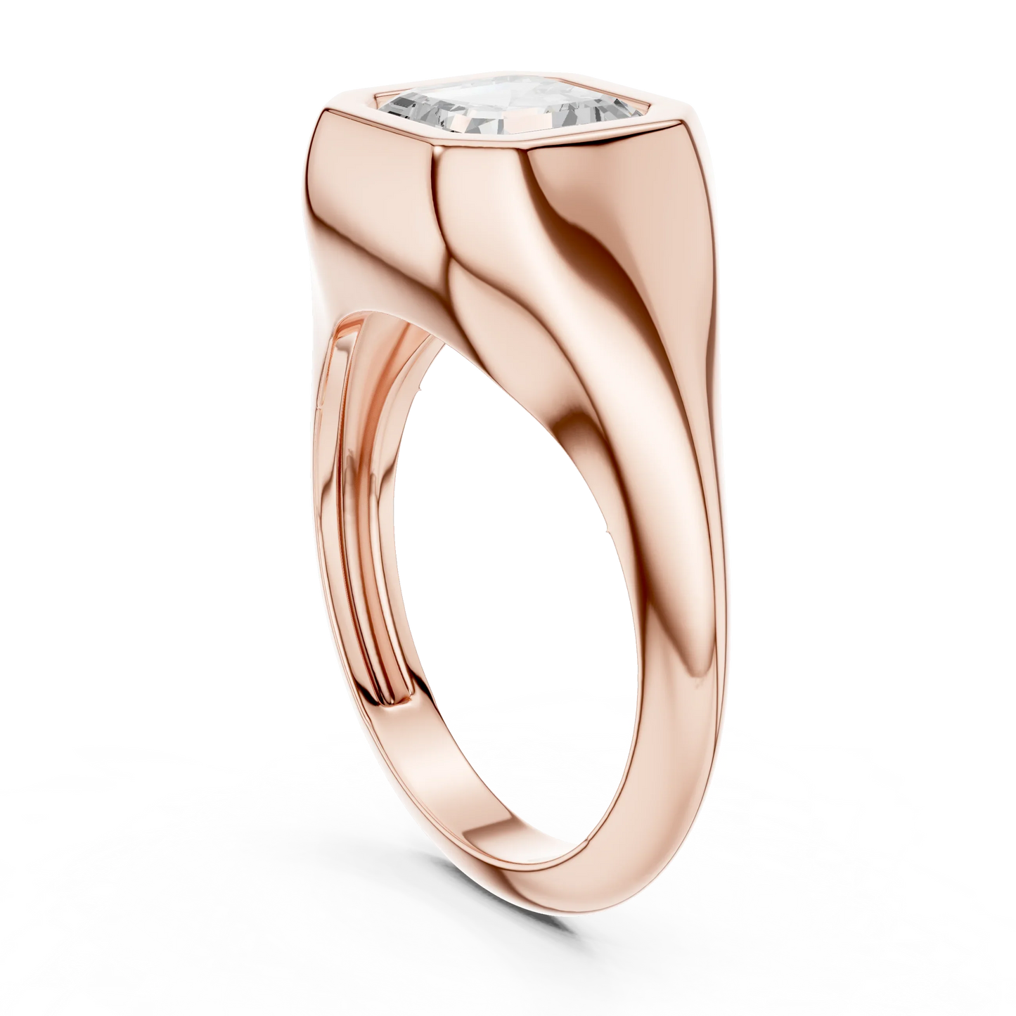 Back side view of rose gold asscher bezel set signet style ring with lab-grown diamond – Australia