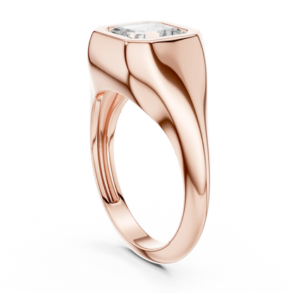 Back side view of rose gold asscher bezel set signet style ring with lab-grown diamond – Australia