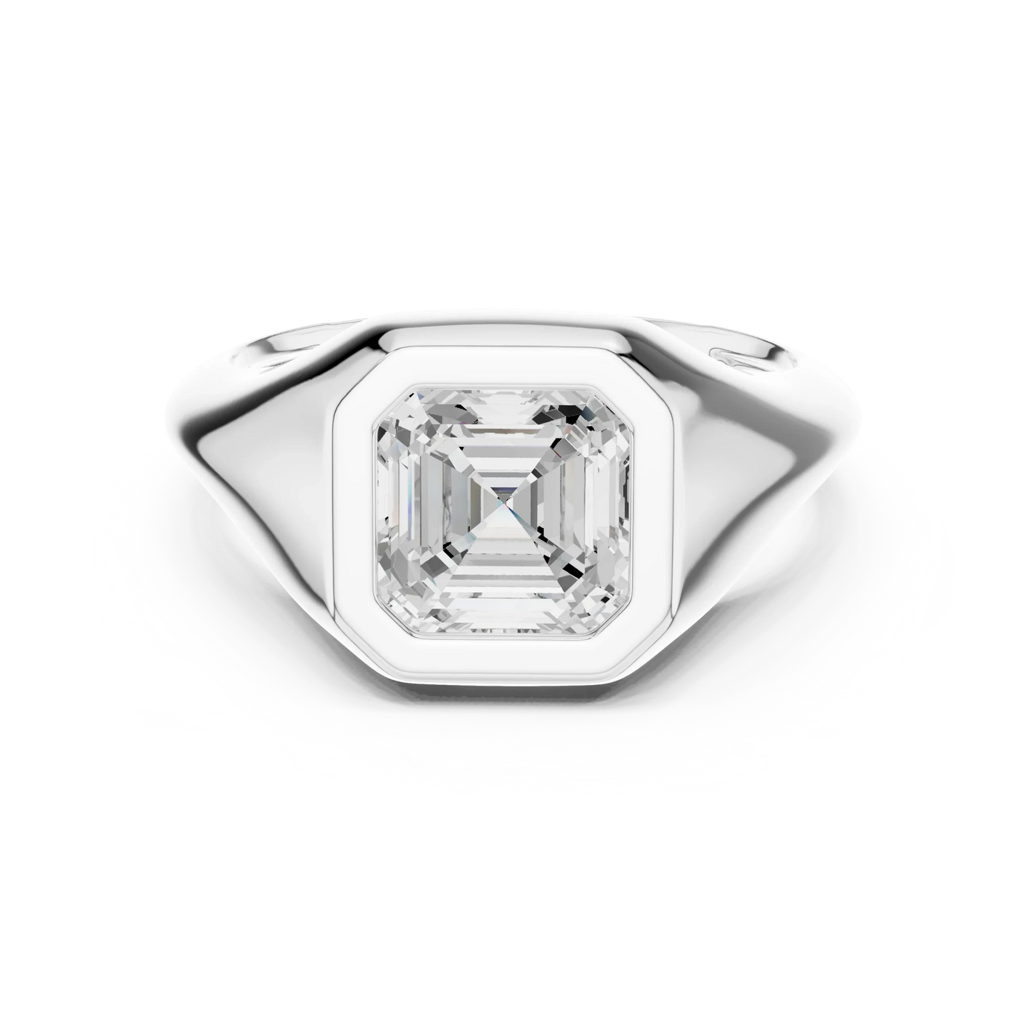 Asscher bezel set signet style ring in white gold with lab-grown diamond – Australia