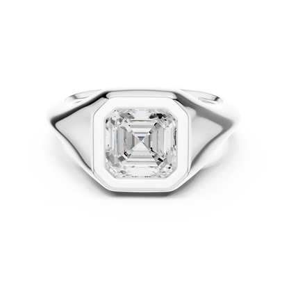 Asscher bezel set signet style ring in white gold with lab-grown diamond – Australia