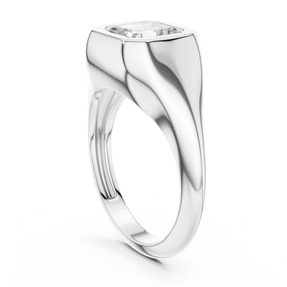 Back side view of white gold asscher bezel set signet style ring with lab-grown diamond – Australia
