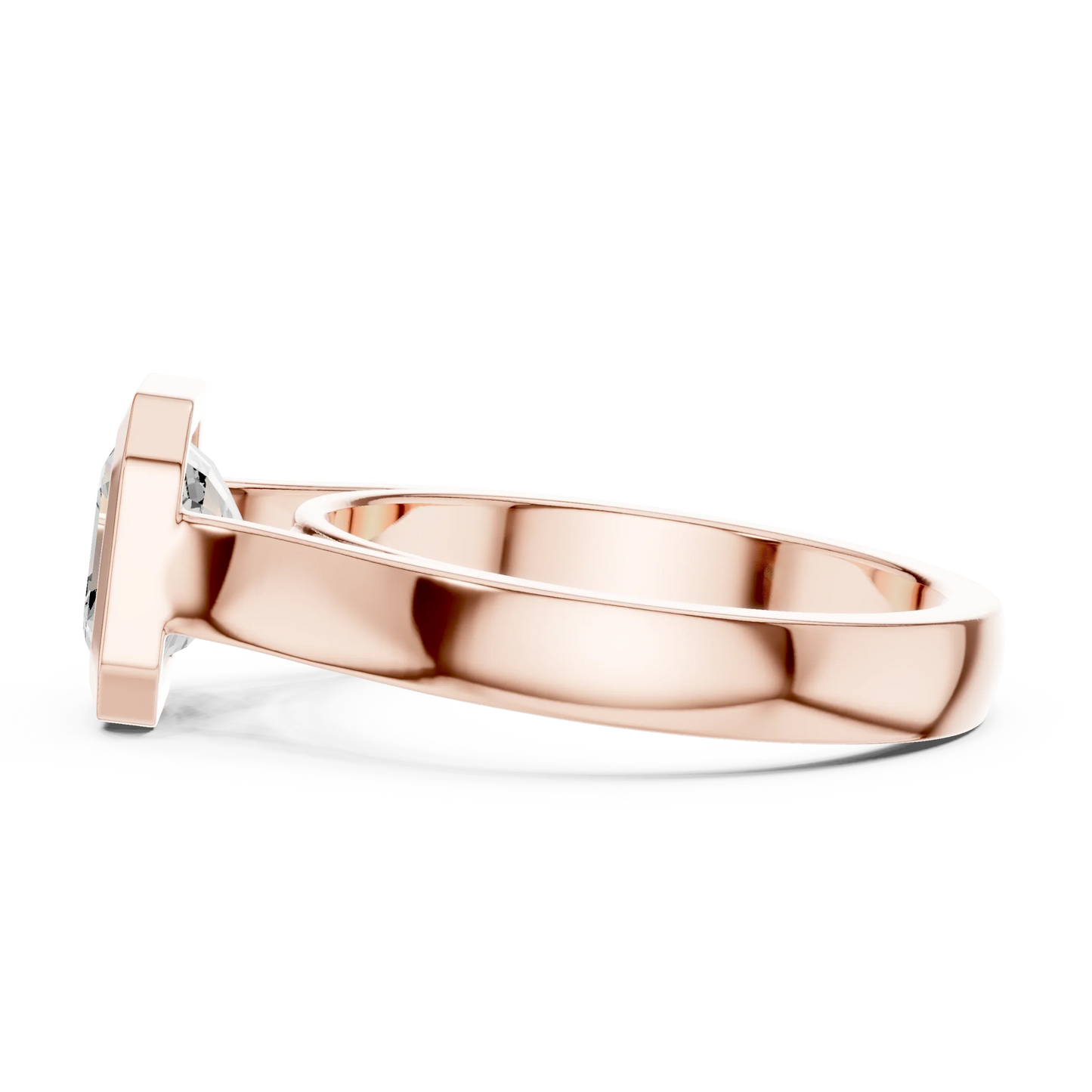 Side view of rose gold asscher bezel solitaire ring with lab-grown diamond – Australia