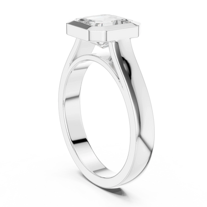 Back side view of white gold asscher bezel solitaire ring with lab-grown diamond – Australia