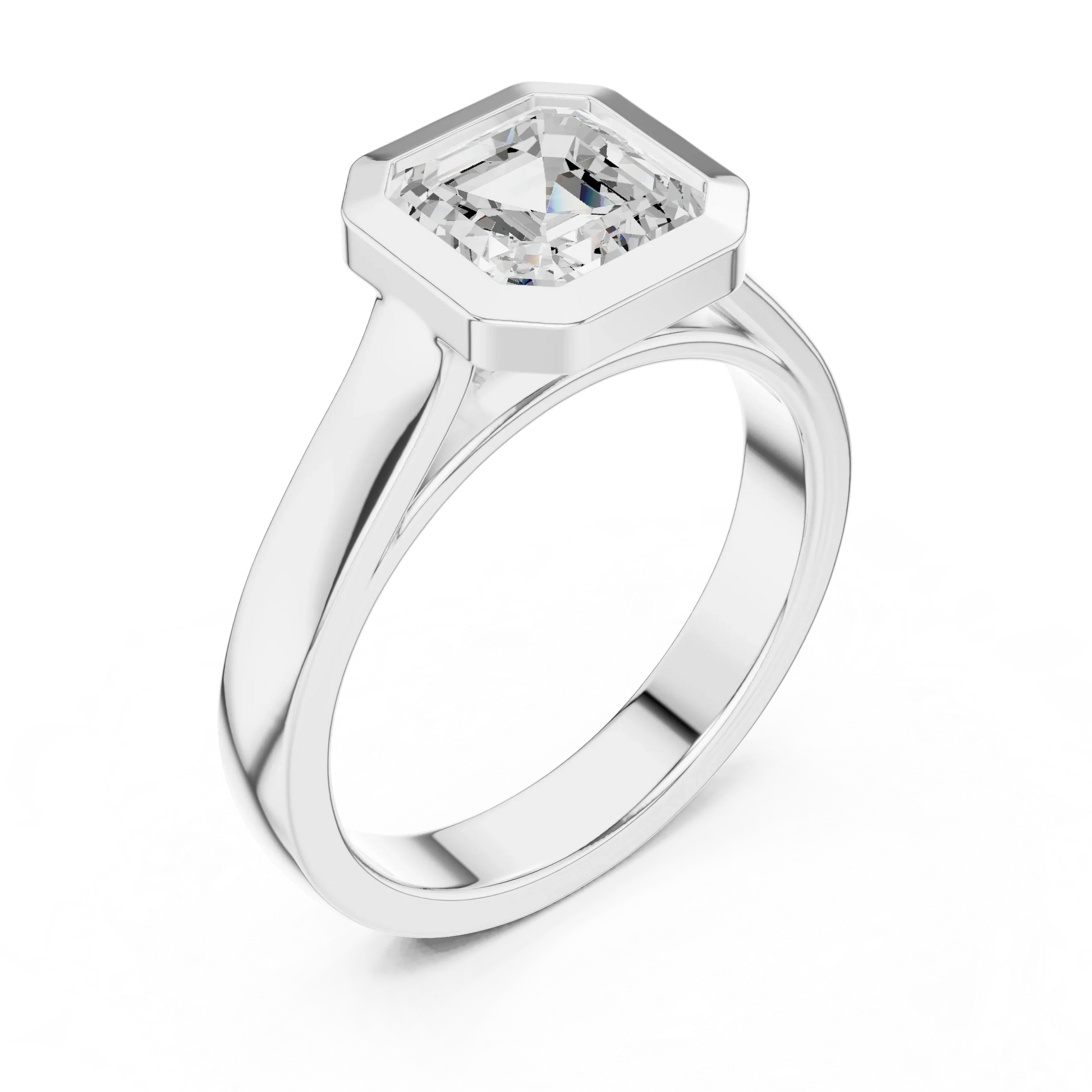 Front view of white gold asscher bezel solitaire ring with lab-grown diamond – Australia