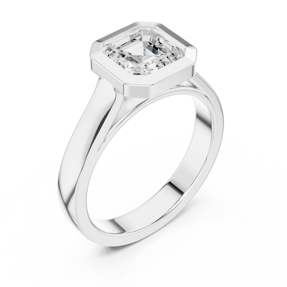Front view of white gold asscher bezel solitaire ring with lab-grown diamond – Australia