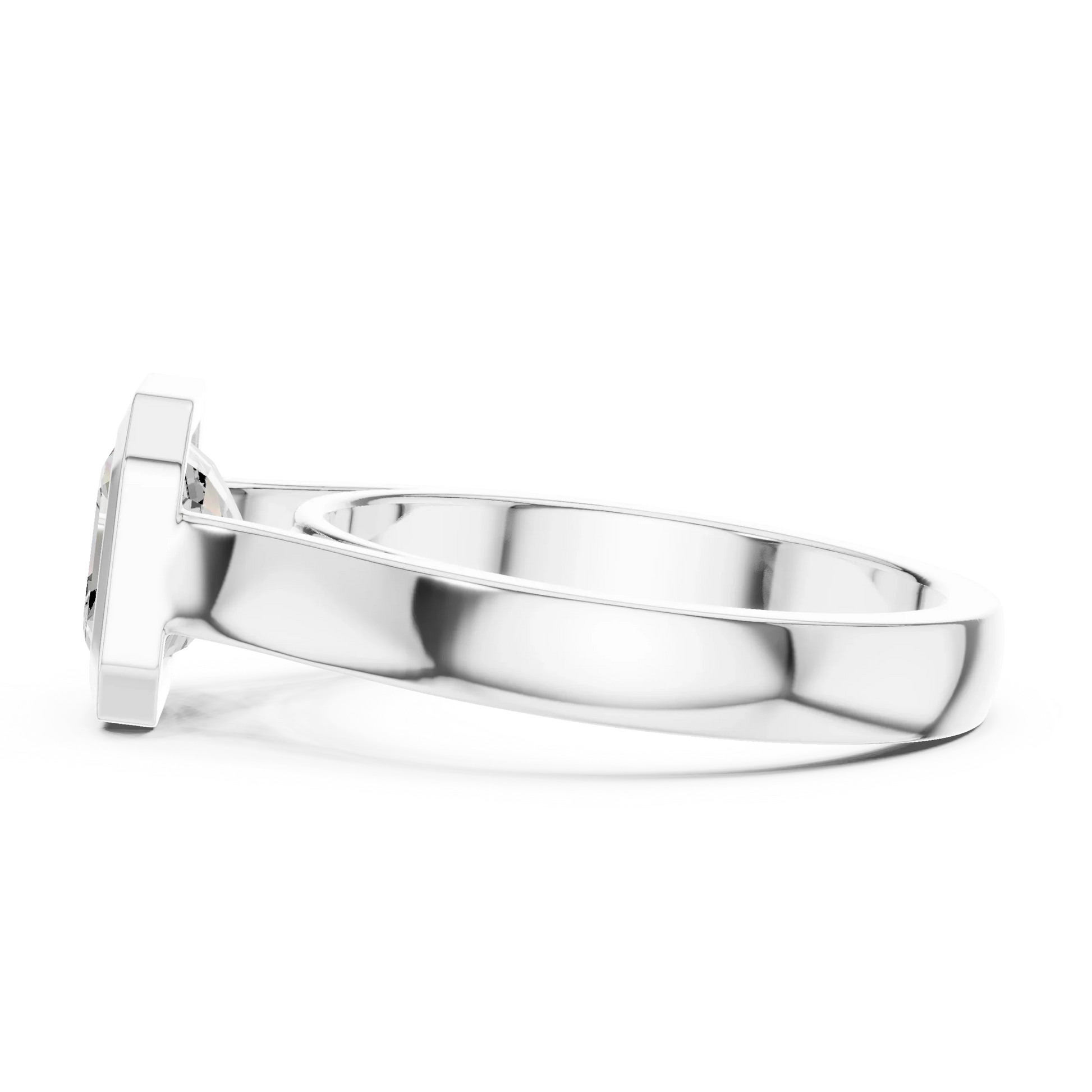 Side view of white gold asscher bezel solitaire ring with lab-grown diamond – Australia