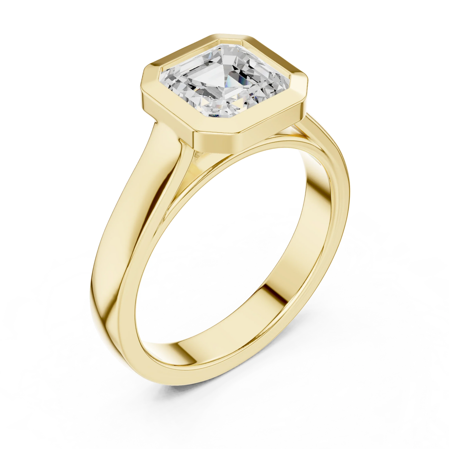 Front view of yellow gold asscher bezel solitaire ring with lab-grown diamond – Australia