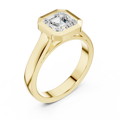Front view of yellow gold asscher bezel solitaire ring with lab-grown diamond – Australia