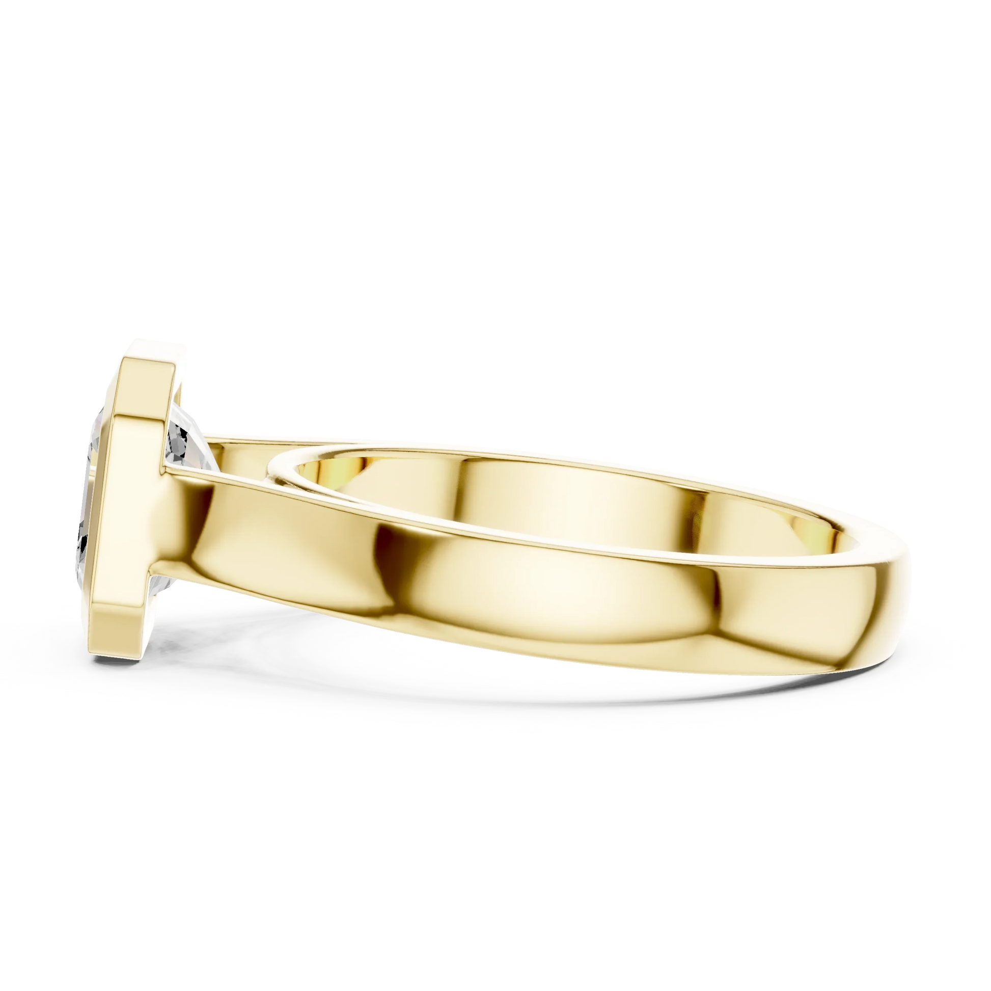 Side view of yellow gold asscher bezel solitaire ring with lab-grown diamond – Australia