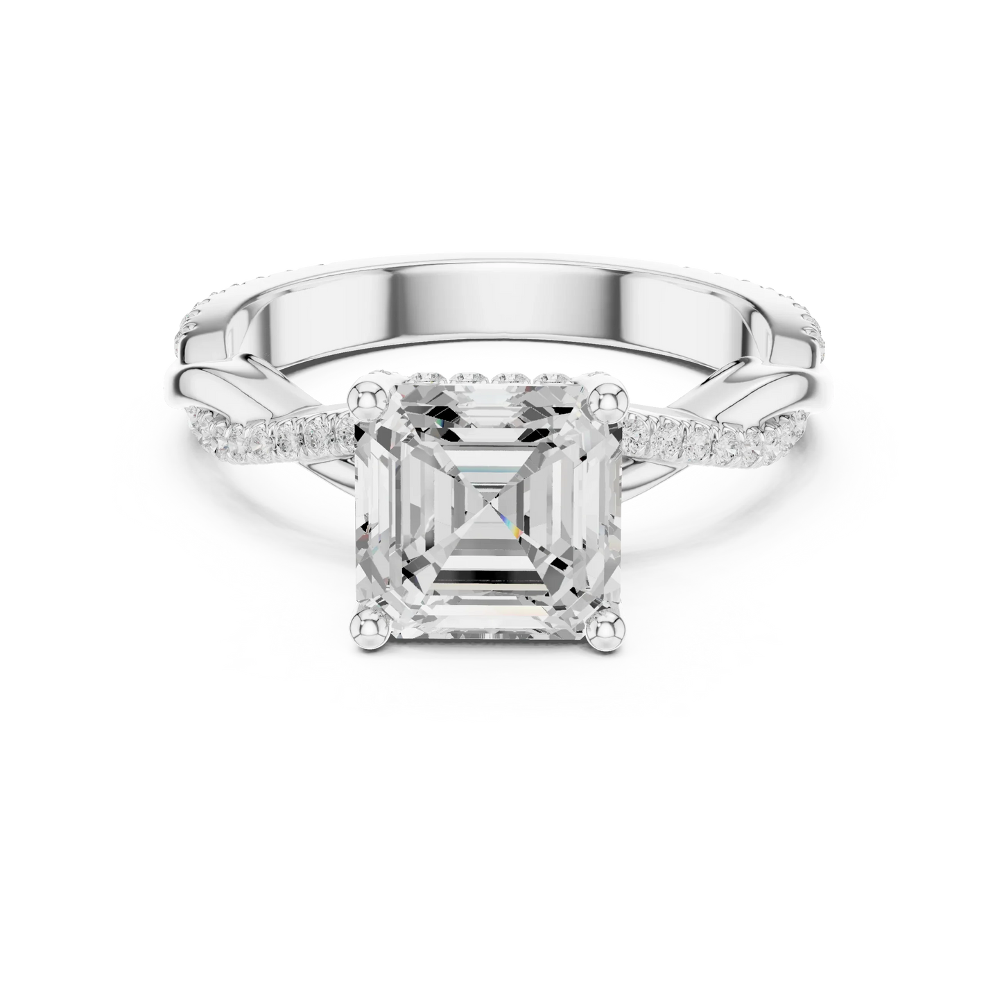 Asscher diamond ring in white gold with twisted vine pave band and lab-grown diamond – Australia