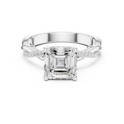 Asscher diamond ring in white gold with twisted vine pave band and lab-grown diamond – Australia