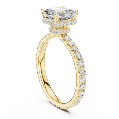 Back view of yellow gold Asscher hidden halo ring with pave diamond band and lab-grown diamond 鈥?Australia