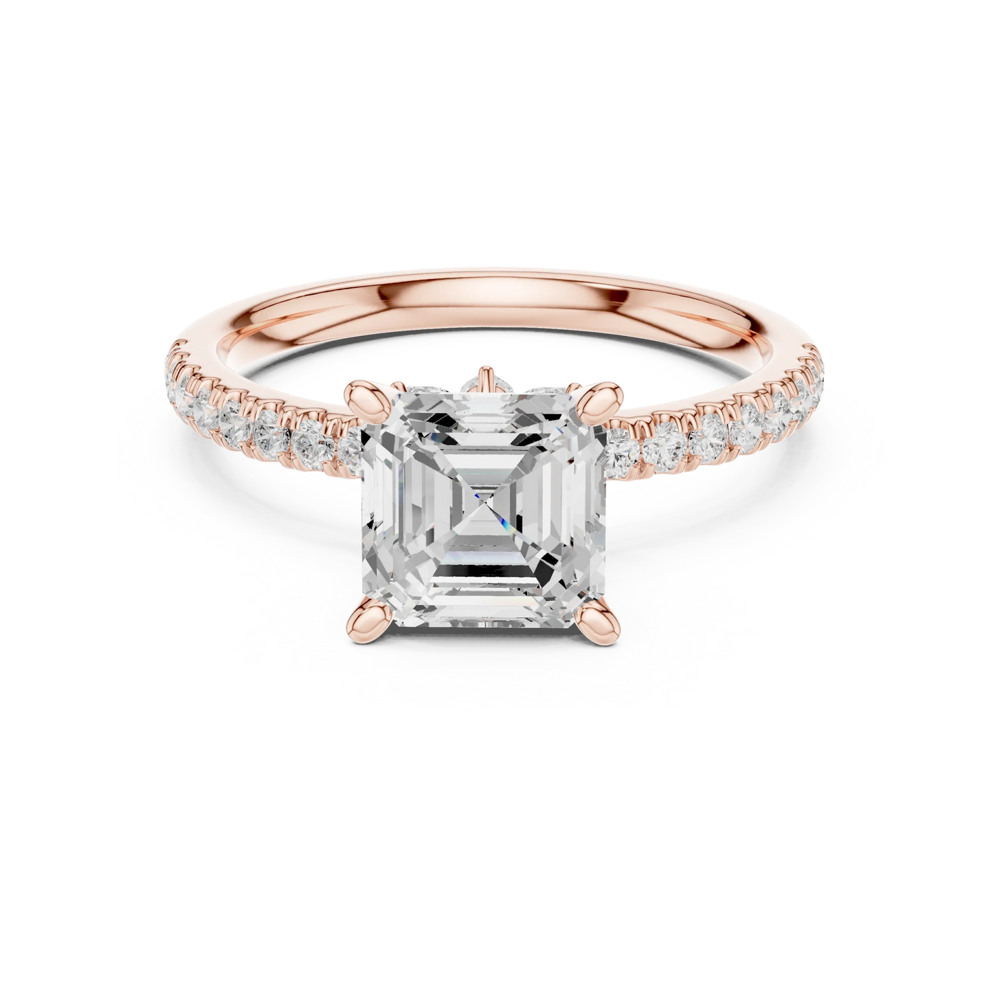 Asscher solitaire ring in rose gold with pave diamond band and lab-grown diamond – Australia