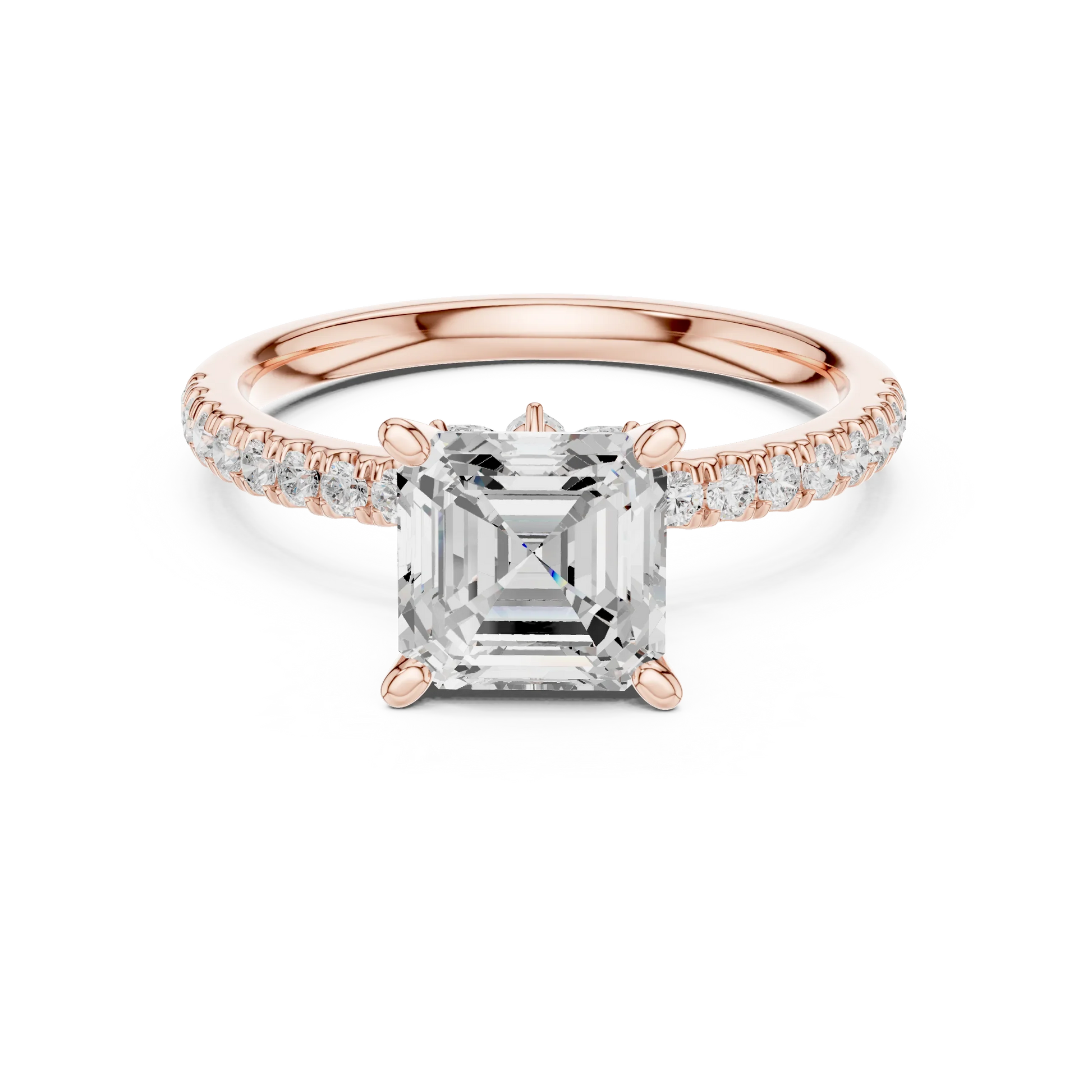 Asscher solitaire ring in rose gold with pave diamond band and lab-grown diamond – Australia