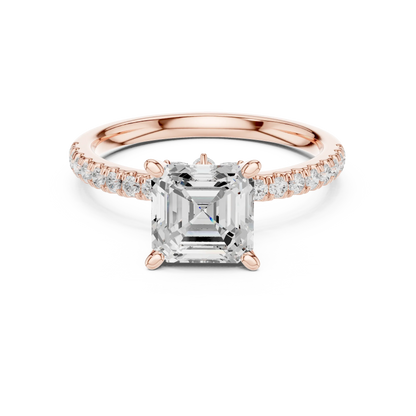 Asscher solitaire ring in rose gold with pave diamond band and lab-grown diamond – Australia