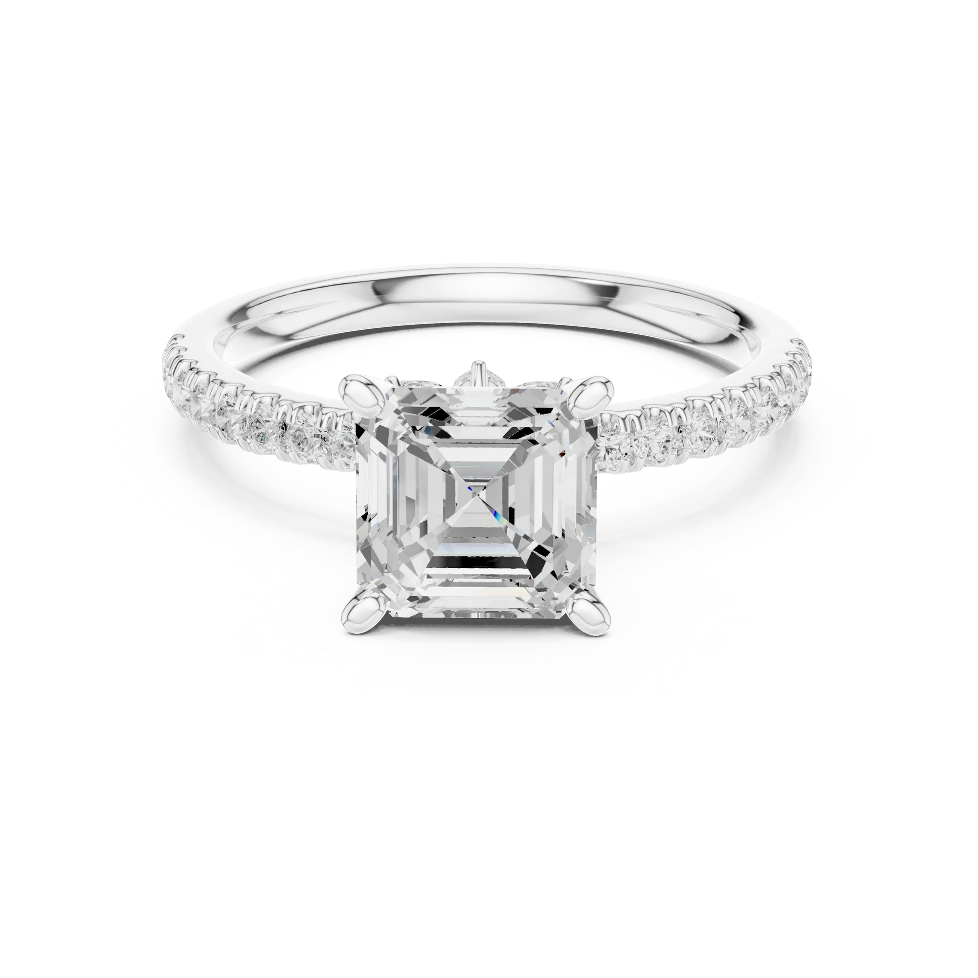 Asscher solitaire ring in white gold with pave diamond band and lab-grown diamond – Australia