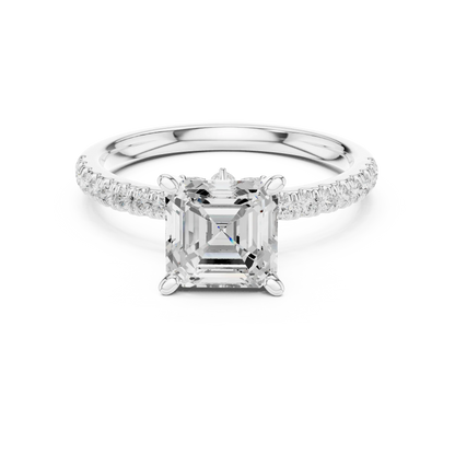 Asscher solitaire ring in white gold with pave diamond band and lab-grown diamond – Australia