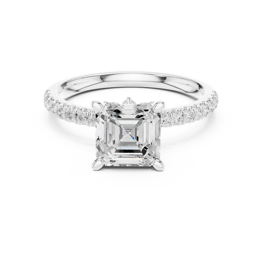 Asscher solitaire ring in white gold with pave diamond band and lab-grown diamond – Australia