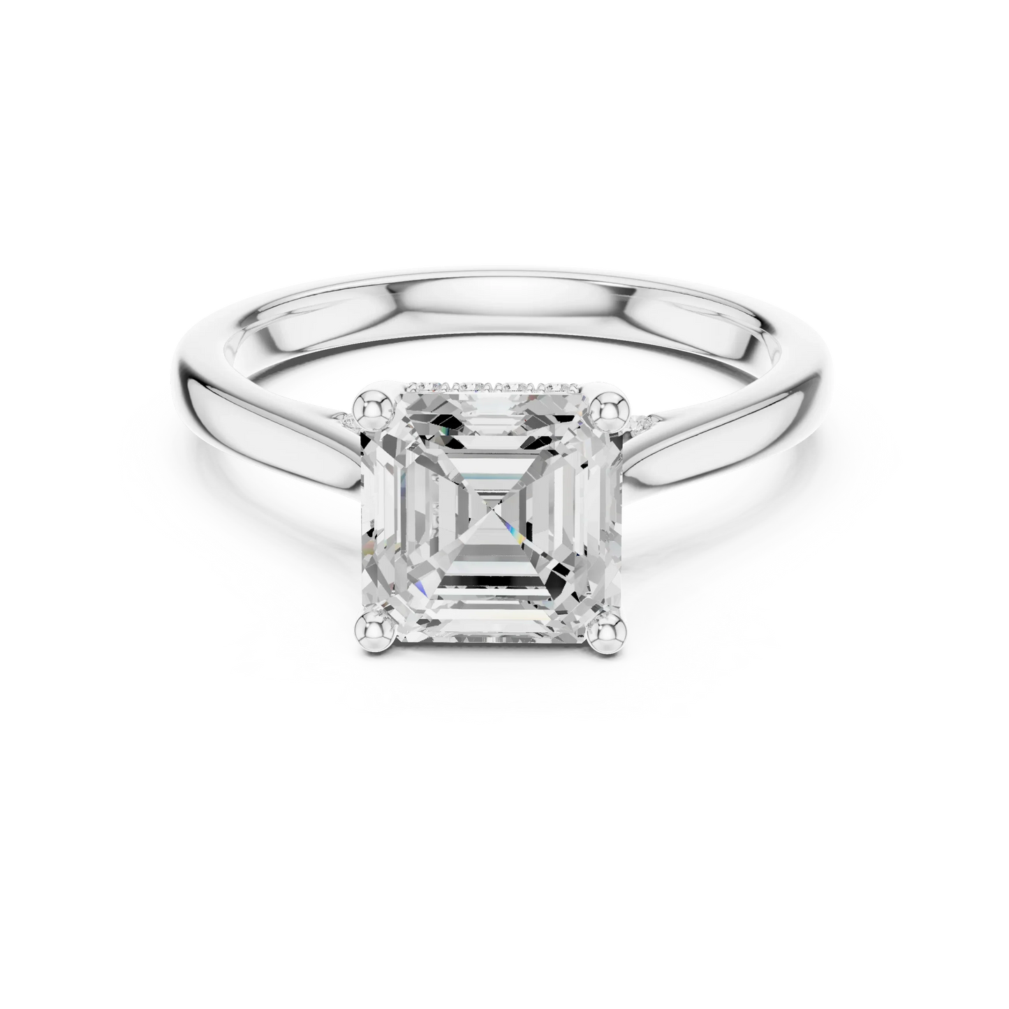 Asscher solitaire ring in white gold with plain domed band and lab-grown diamond – Australia
