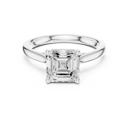 Asscher solitaire ring in white gold with plain domed band and lab-grown diamond – Australia