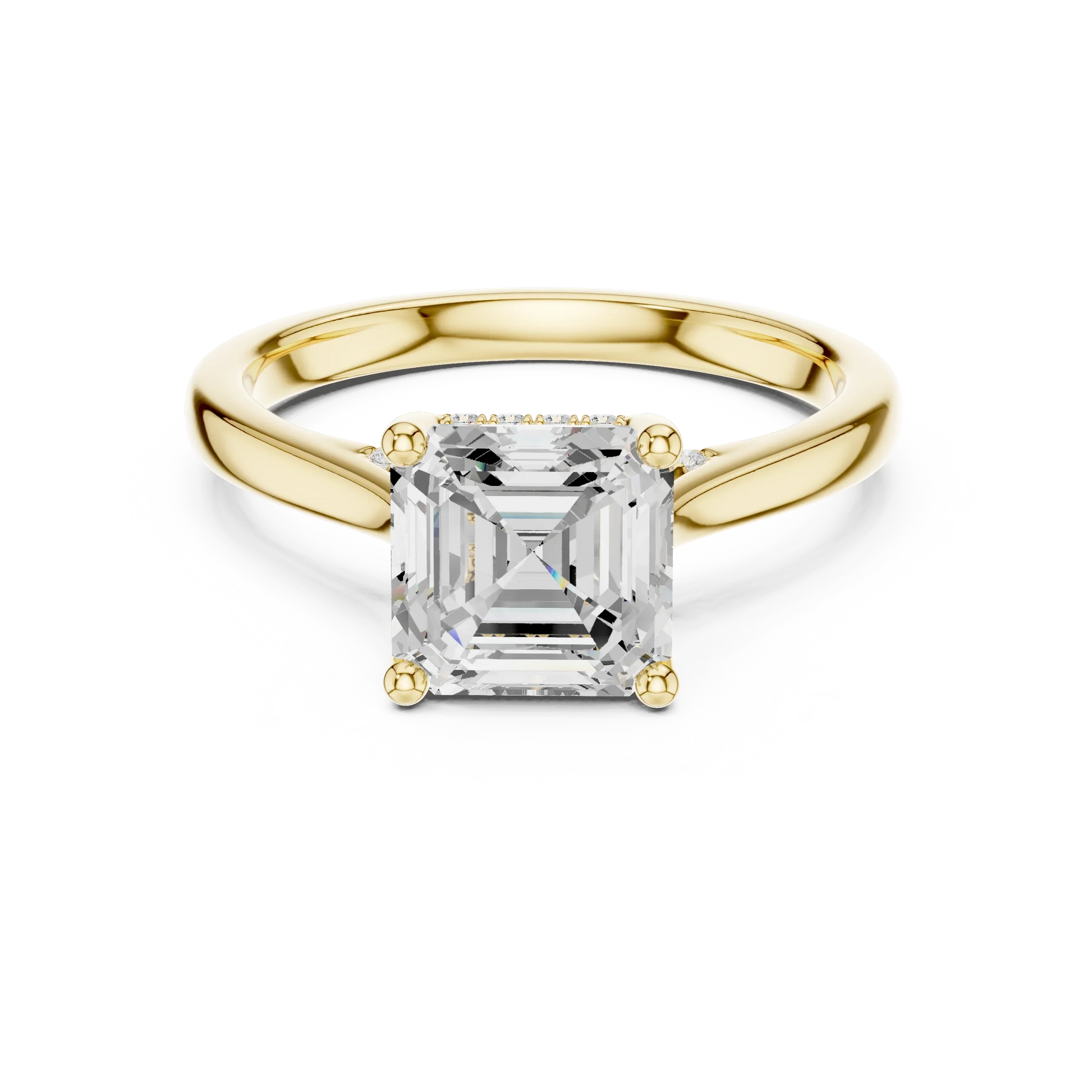 Asscher solitaire ring in yellow gold with plain domed band and lab-grown diamond – Australia