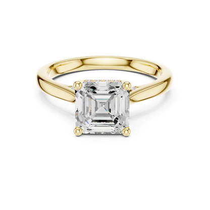 Asscher solitaire ring in yellow gold with plain domed band and lab-grown diamond – Australia