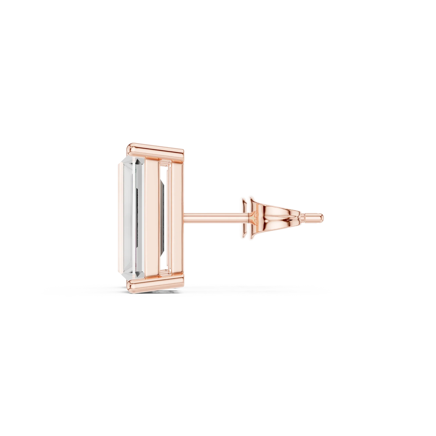 Rose gold and silver earring on a white background with side view
