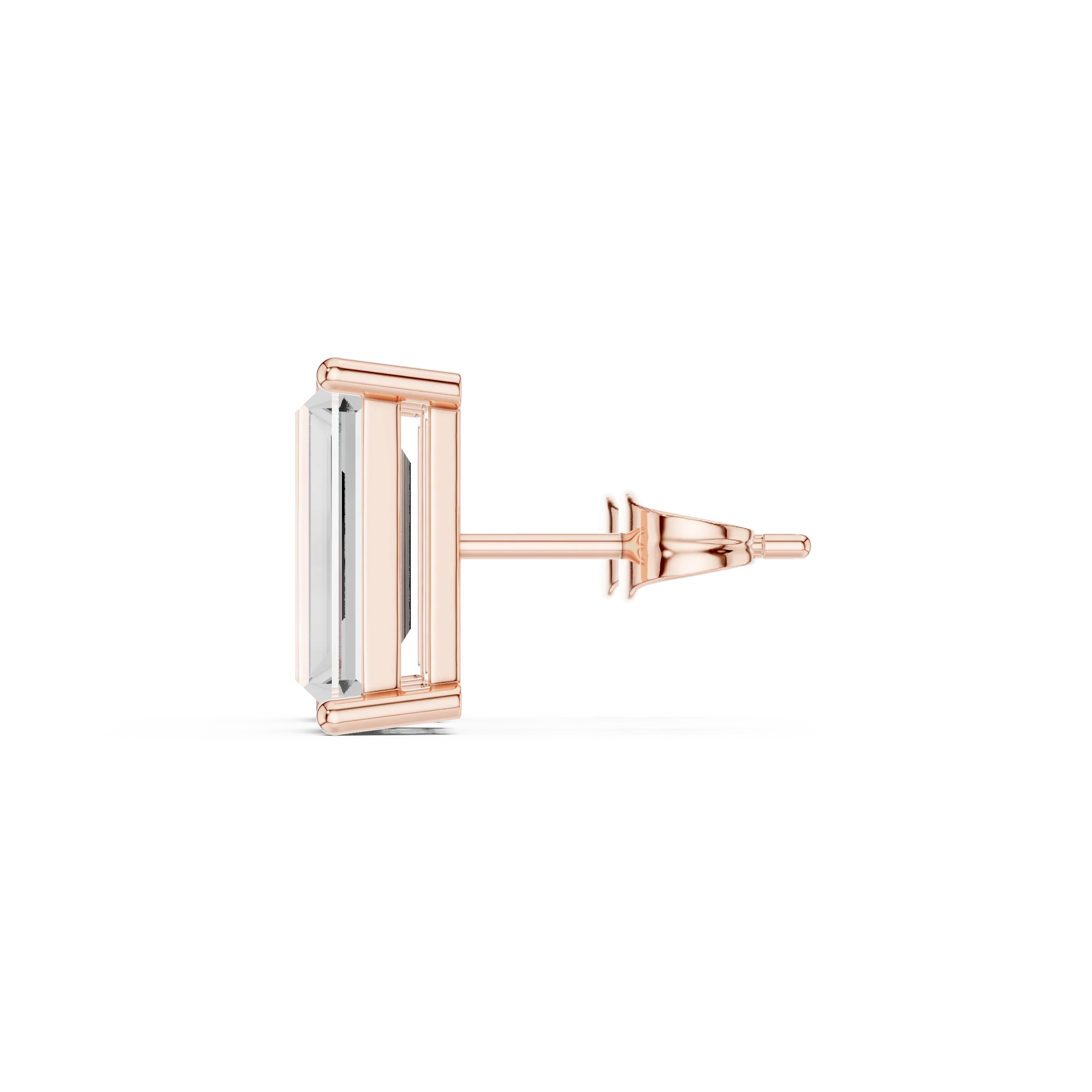 Rose gold and silver earring on a white background with side view