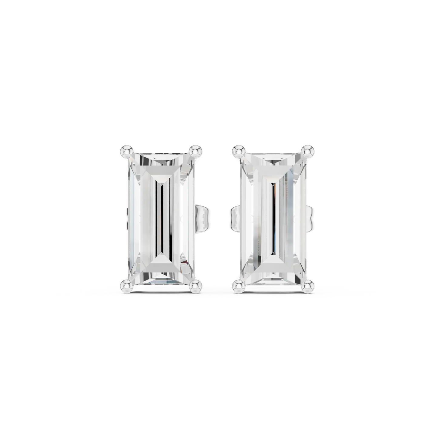 Pair of emerald-cut stud earrings on a white background
