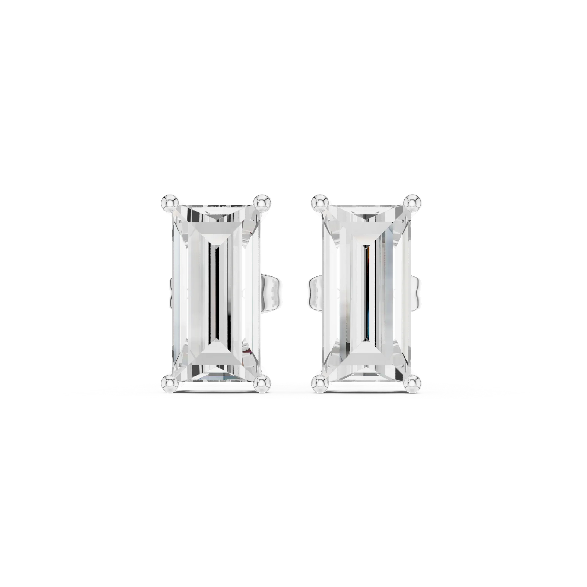 Pair of emerald-cut stud earrings on a white background