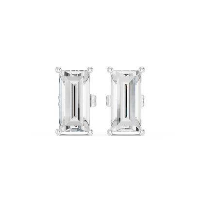 Pair of emerald-cut stud earrings on a white background