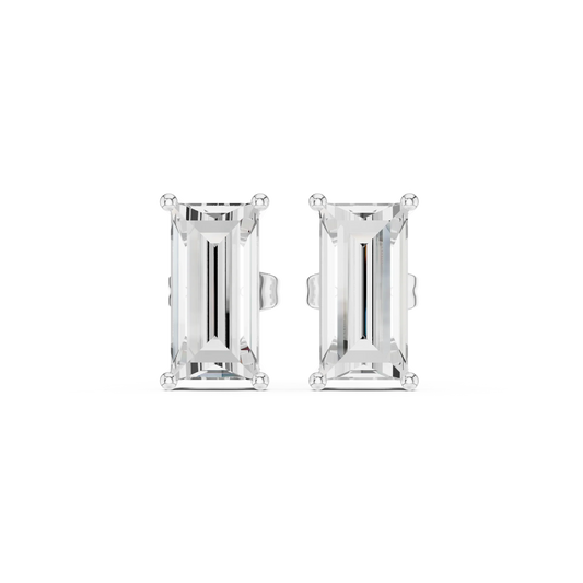 Pair of emerald-cut stud earrings on a white background