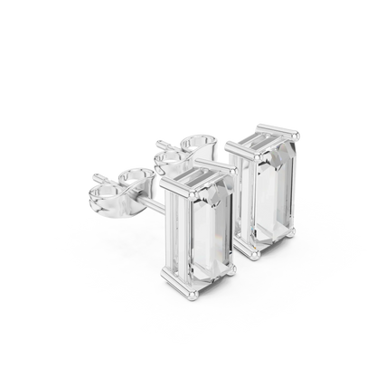 Baguette cut lab grown diamond stud earrings in white gold front view by Diamonds for Everyone Australia