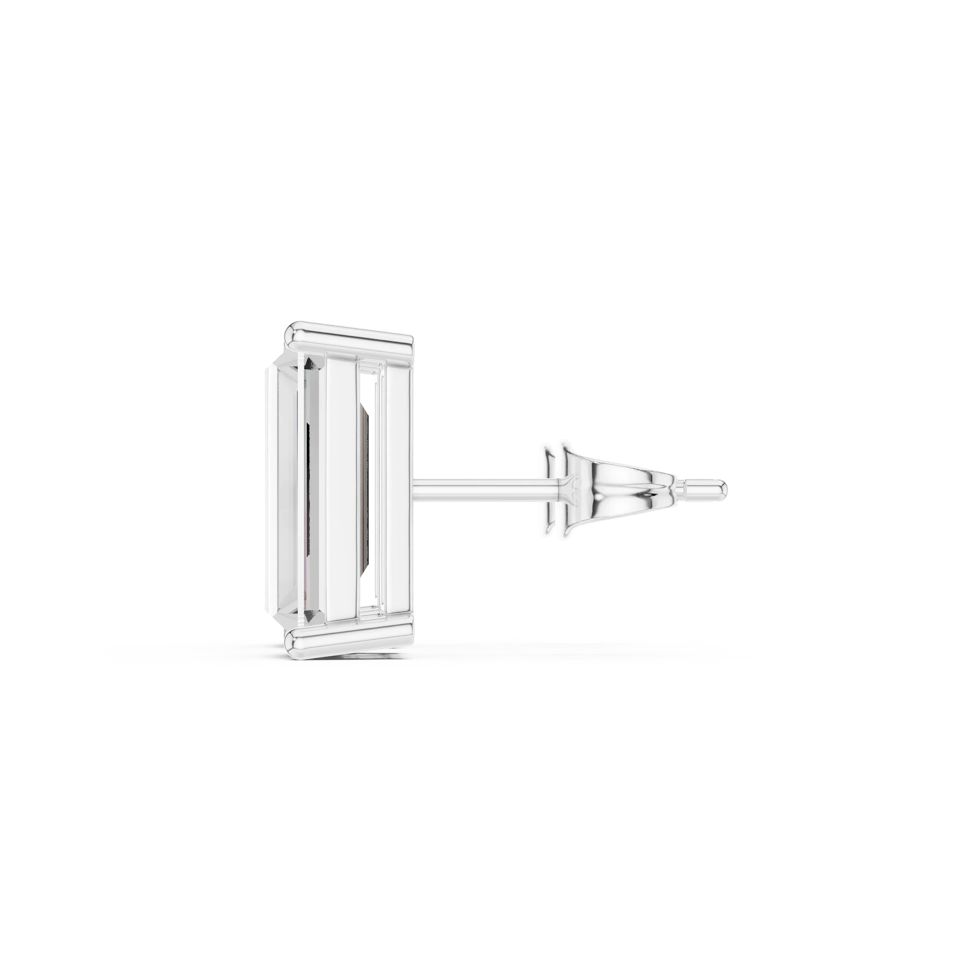 Baguette cut lab grown diamond stud earrings in white gold side view by Diamonds for Everyone Australia