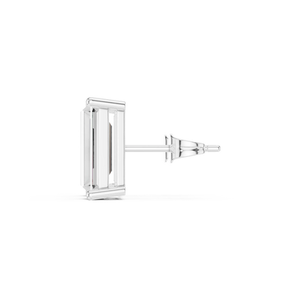 Baguette cut lab grown diamond stud earrings in white gold side view by Diamonds for Everyone Australia