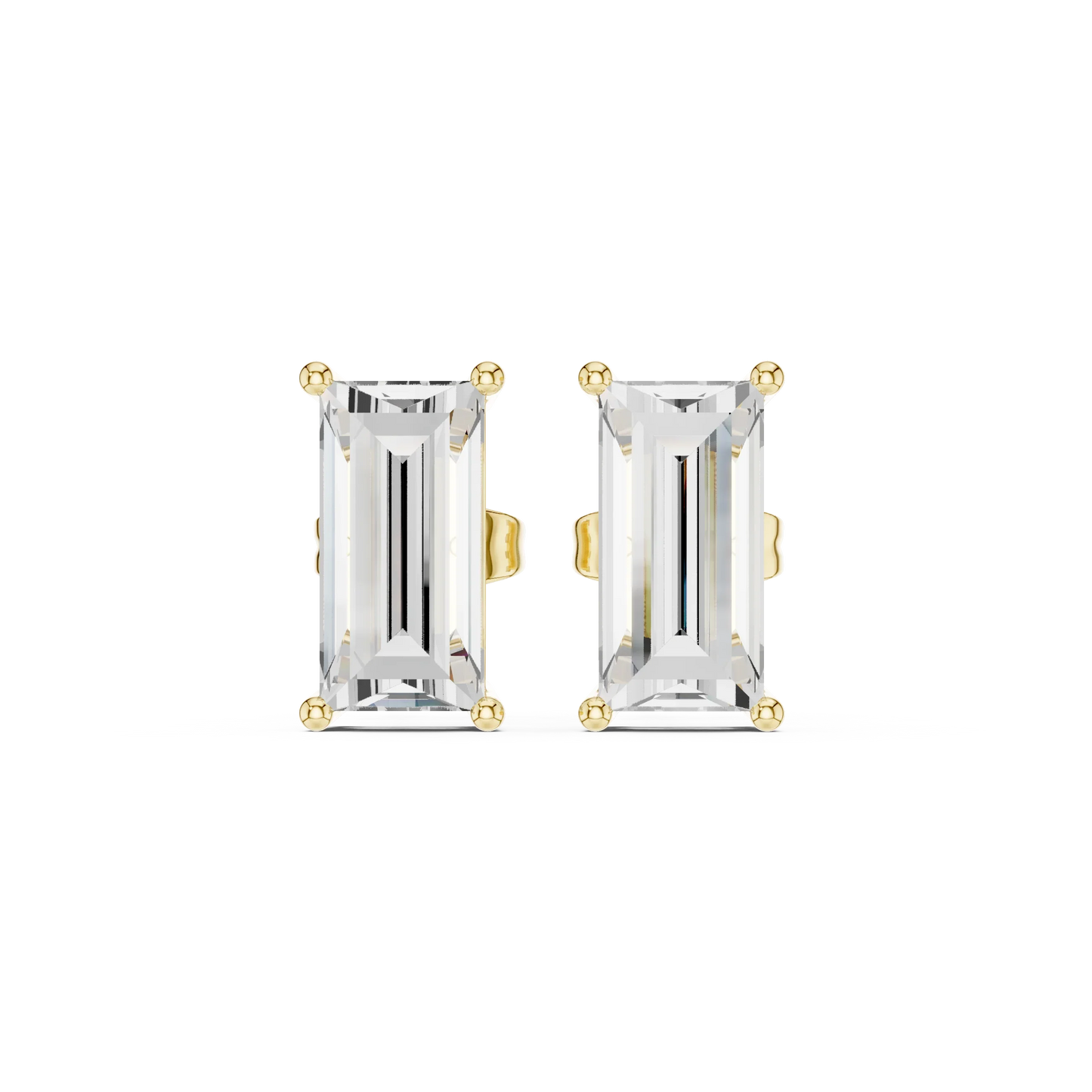Baguette cut lab grown diamond stud earrings in yellow gold by Diamonds for Everyone Australia